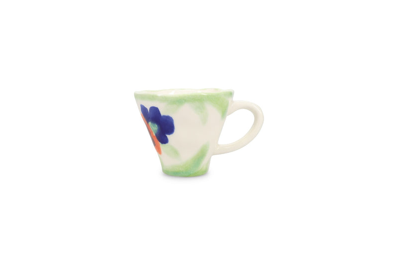 Fleur - Set De 4 Tasses - Grès - Blanc/Vert