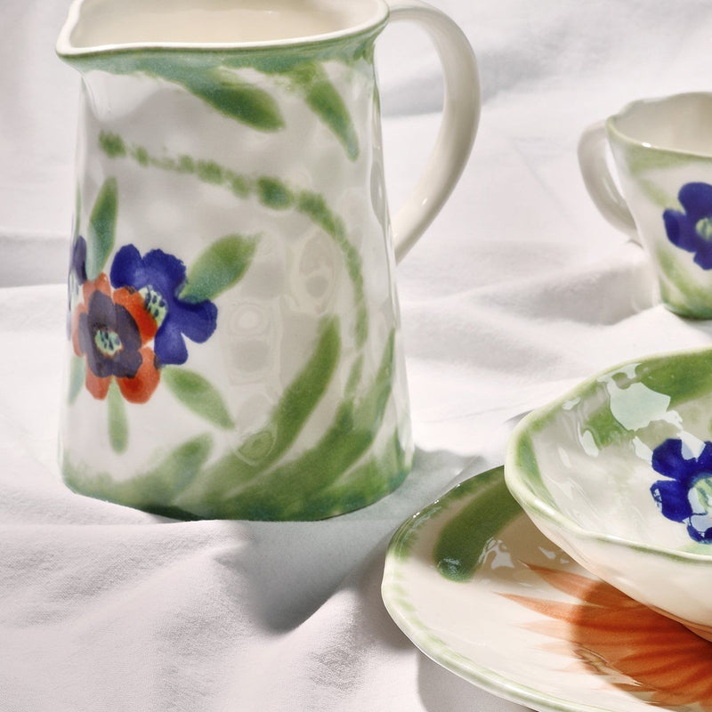 Fleur - Carafe - Grès - Blanc/Vert