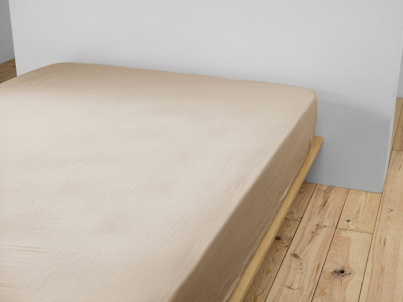 Drap Housse - Double Gaze De Coton Unie - Gaïa - Ficelle