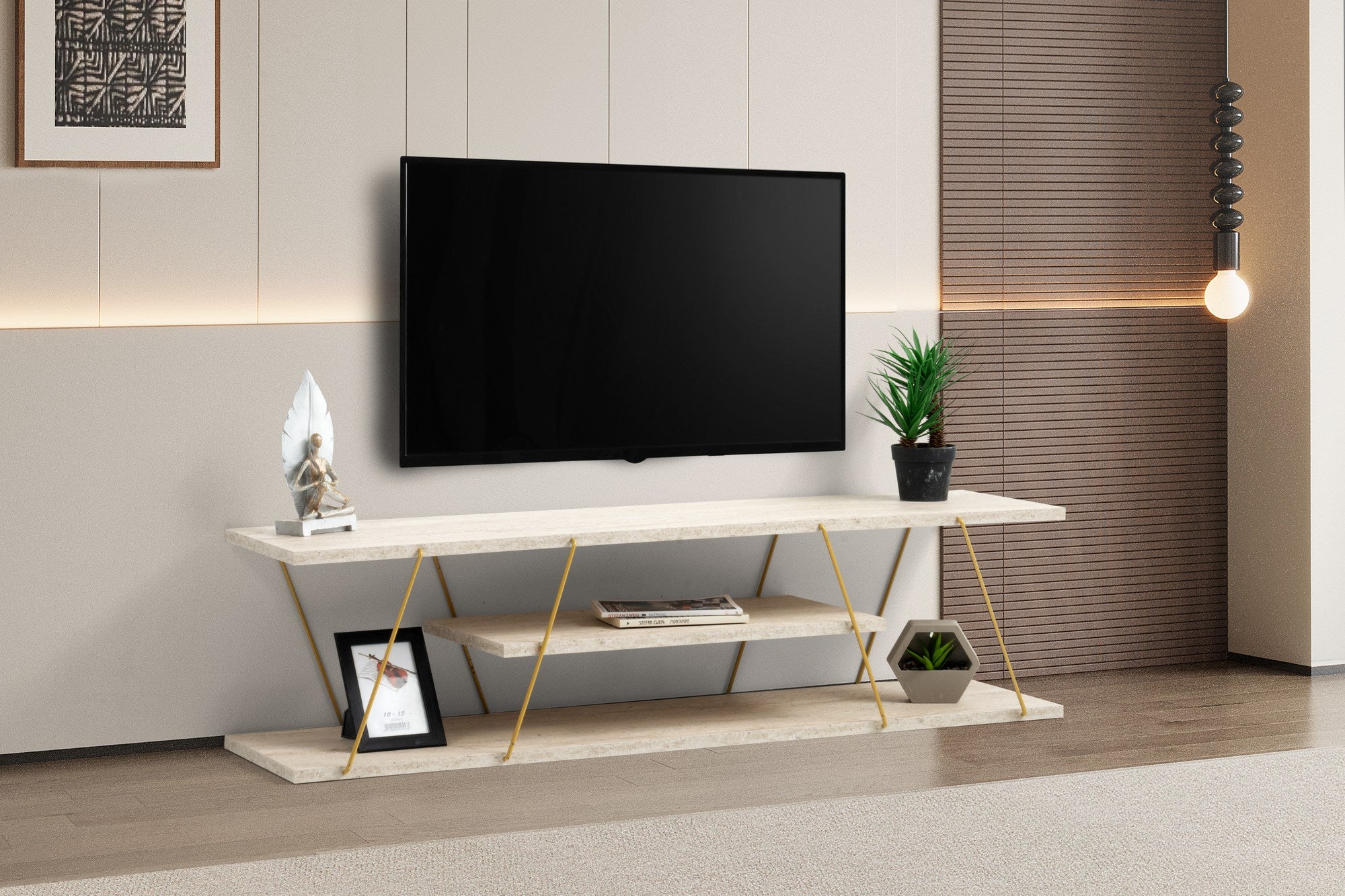 Meubles Tv Canaz - Travertin / Doré