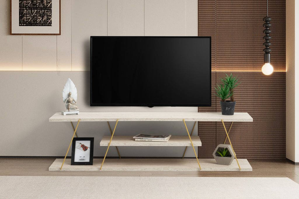 Meubles Tv Canaz - Travertin / Doré