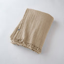 Fringed Throw Blanket - Double Plain Cotton Gauze - Gaia - String