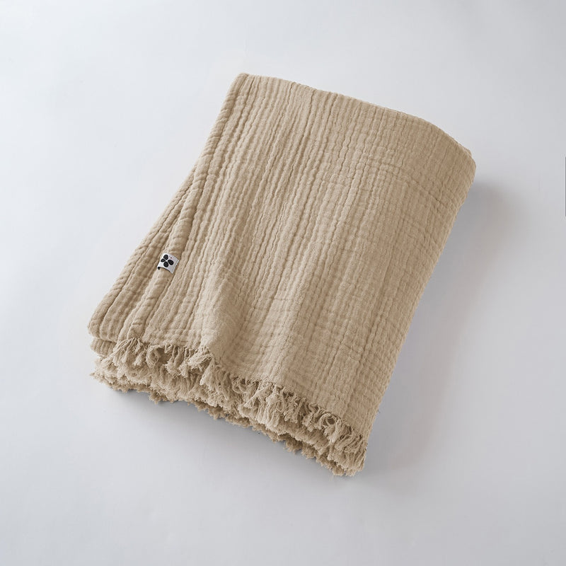 Fringed Throw Blanket - Double Plain Cotton Gauze - Gaia - String