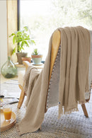 Fringed Throw Blanket - Double Plain Cotton Gauze - Gaia - String