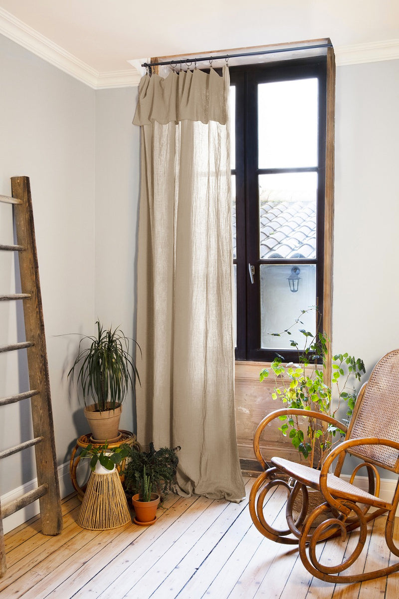 Rideau Ajustable + Anneaux Pince - Double Gaze De Coton Unie - Gaïa - Ficelle