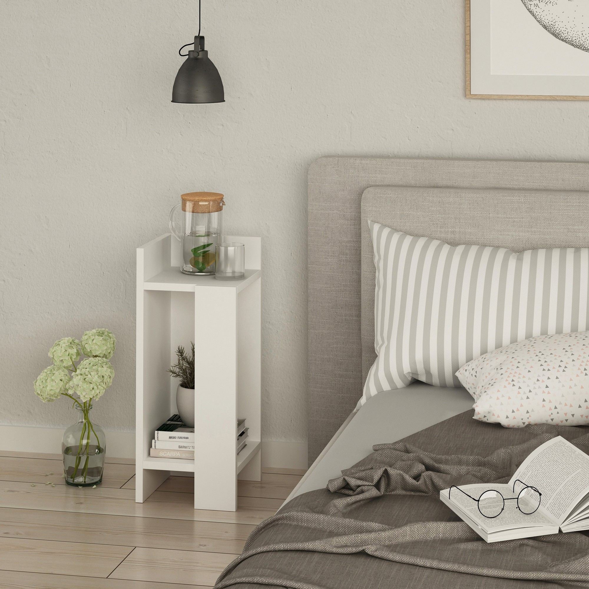 Elos Left - Bedside Table - White