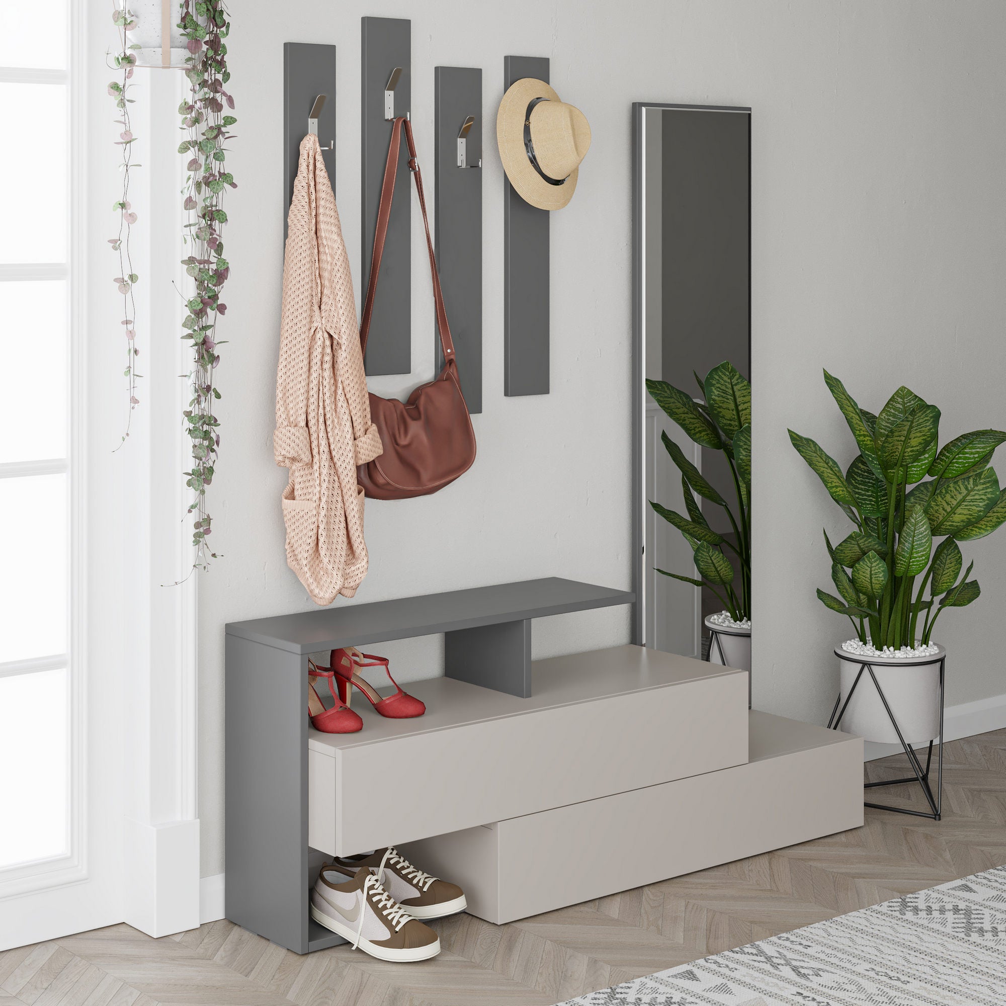 Meubles D'Entrée Ramda - Moka Clair / Anthracite