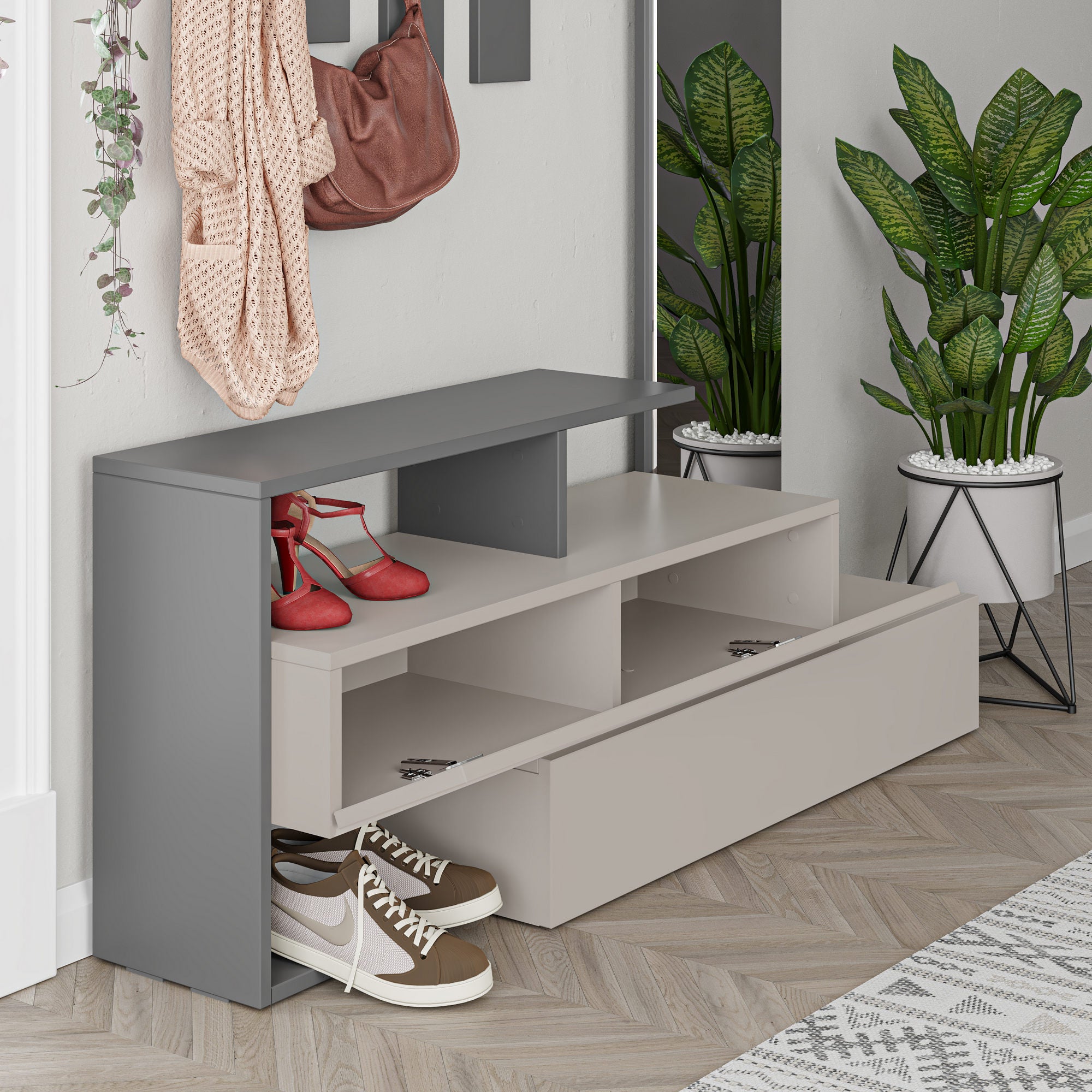 Meubles D'Entrée Ramda - Moka Clair / Anthracite