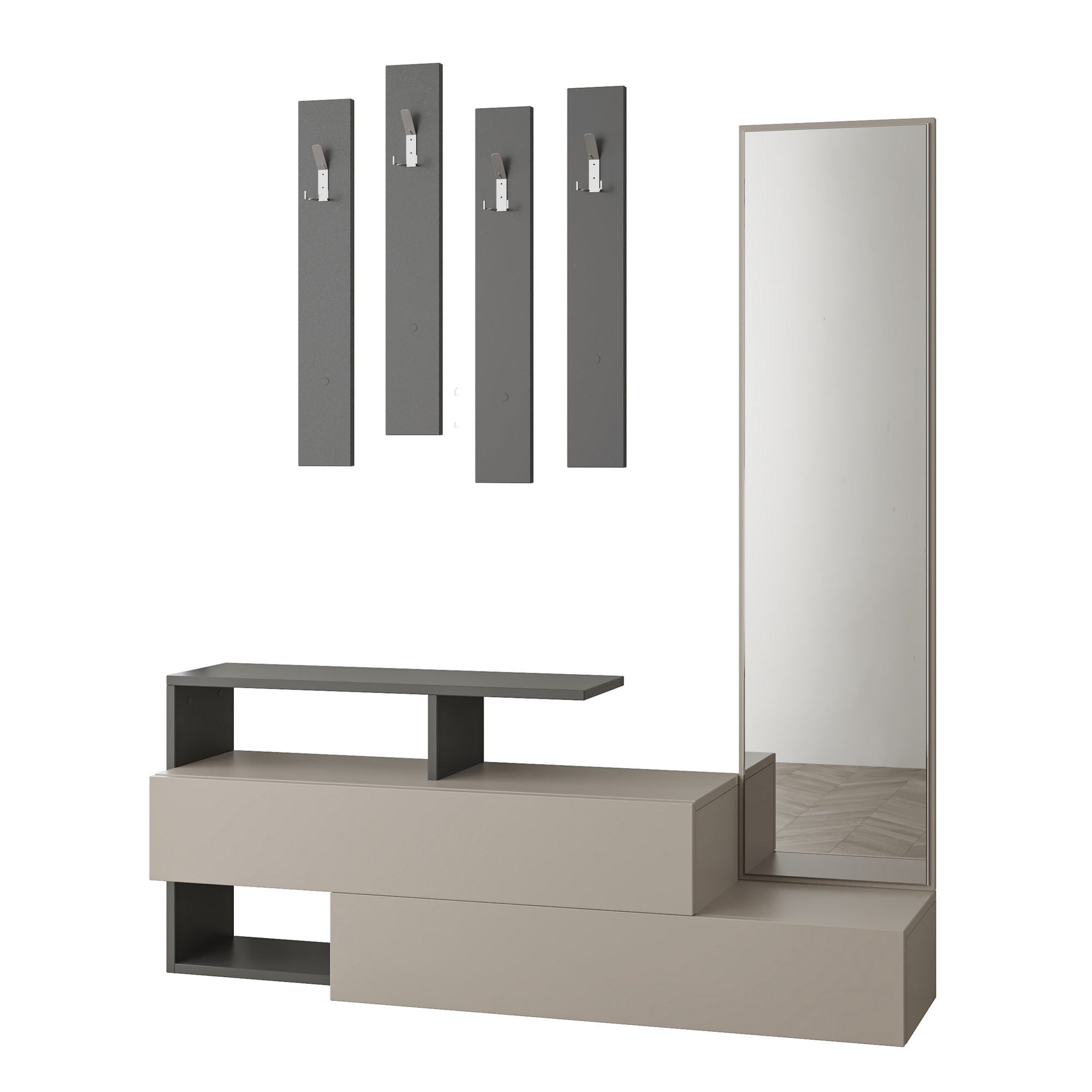 Meubles D'Entrée Ramda - Moka Clair / Anthracite