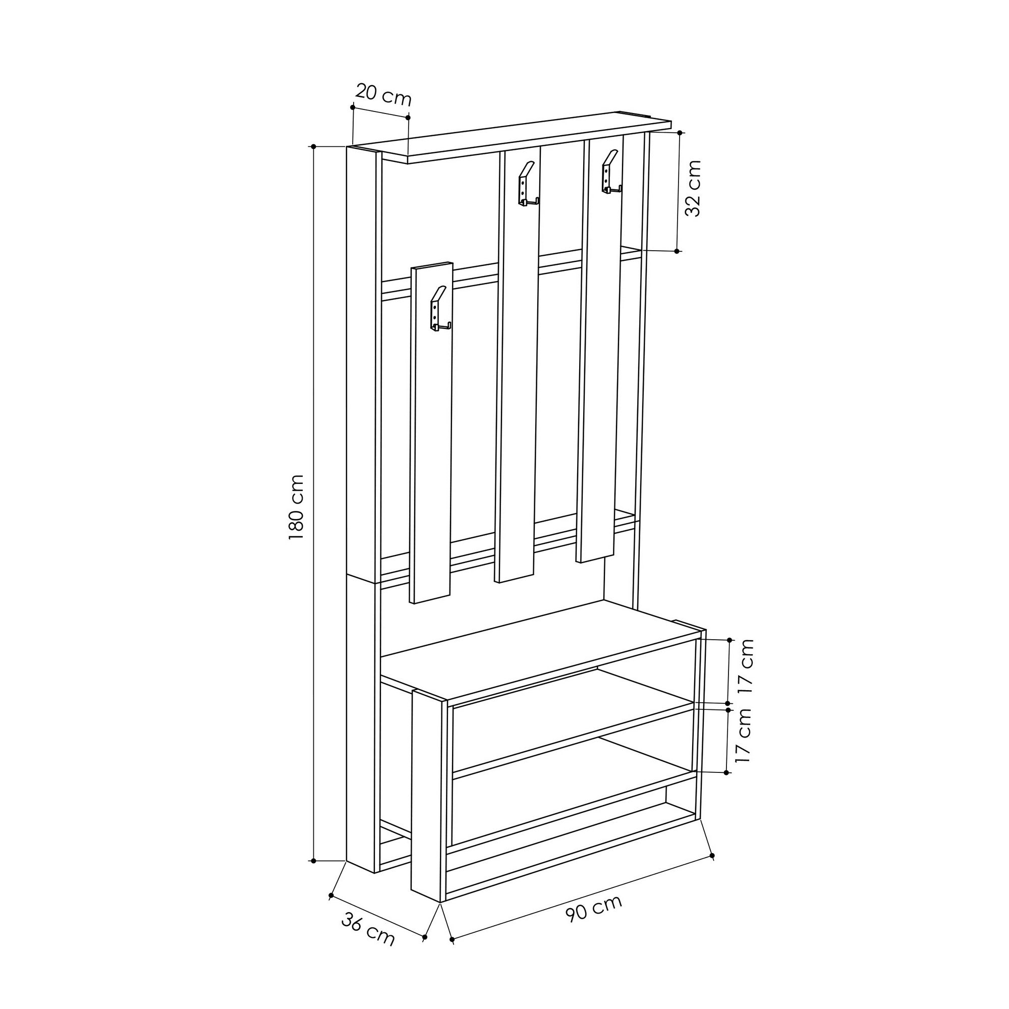 Chester - Portemanteau - Blanc/Oak