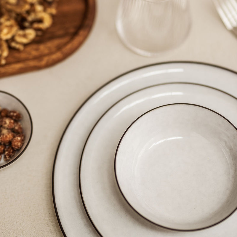 Fina - Set De 4 Assiettes Plates - Grès - Blanc/Gris