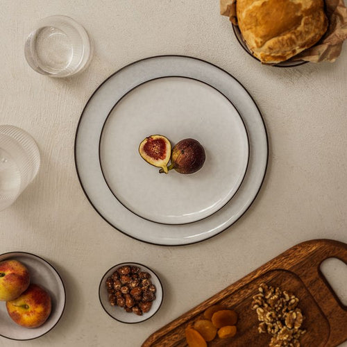 Fina - Set De 4 Assiettes Plates - Grès - Blanc/Gris