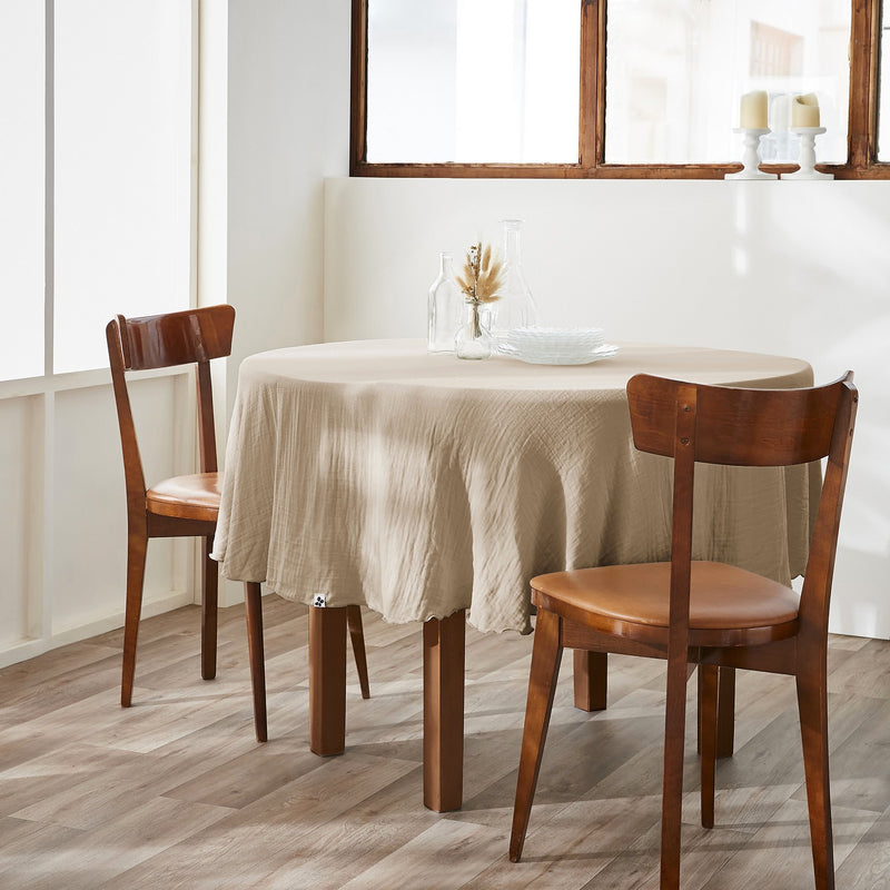 Round Tablecloth - Double Plain Cotton Gauze - Gaïa - Twine