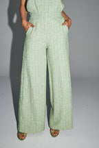 Le Pantalon Charlie En Tweed Recyclé Vert Lemon Fabriqué En Italie