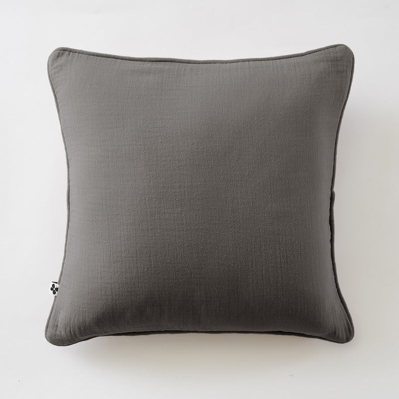 Coussin Déhoussable Avec Passepoil - Double Gaze De Coton Unie - Gaïa - Granit