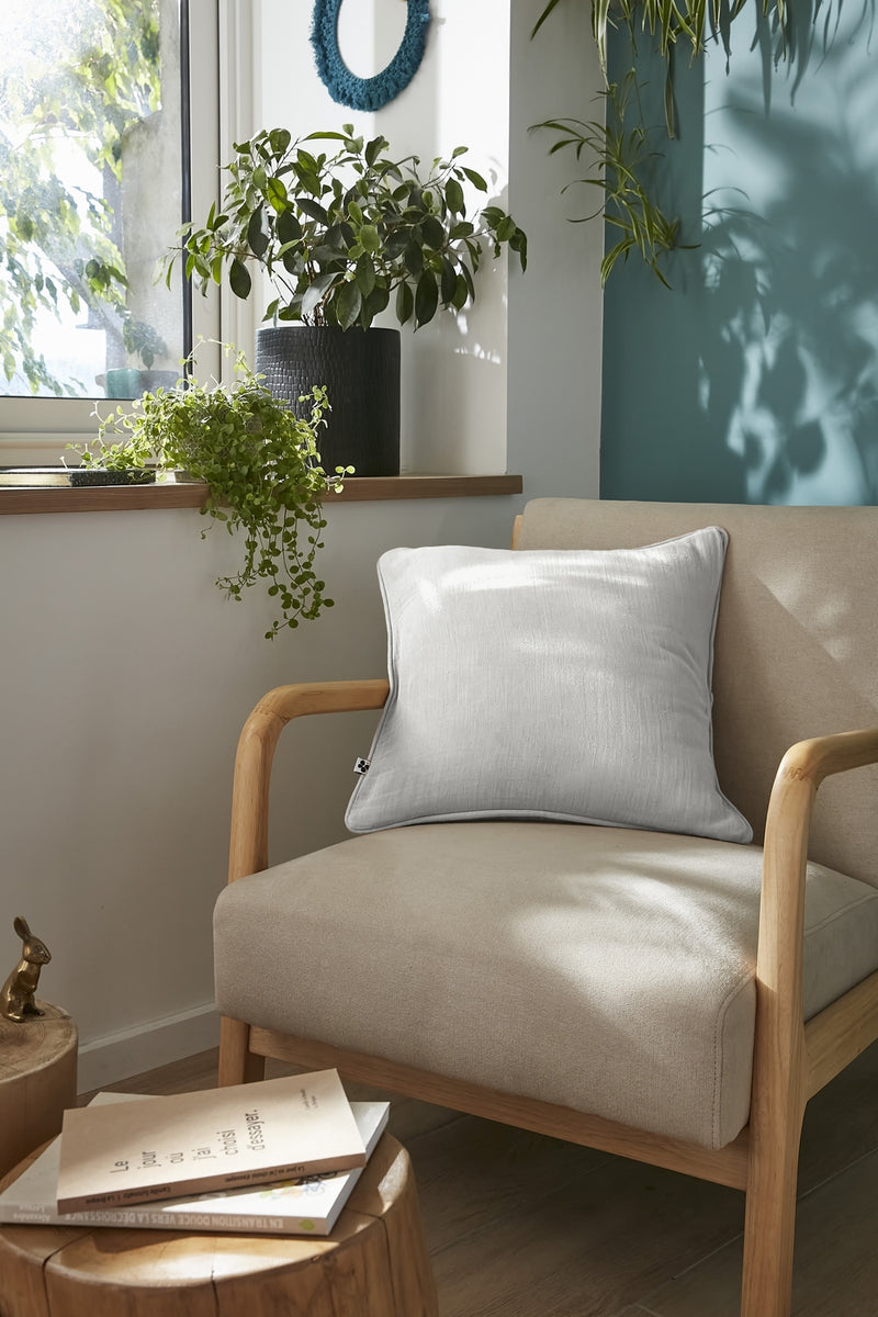 Coussin Déhoussable Avec Passepoil - Double Gaze De Coton Unie - Gaïa - Nuage