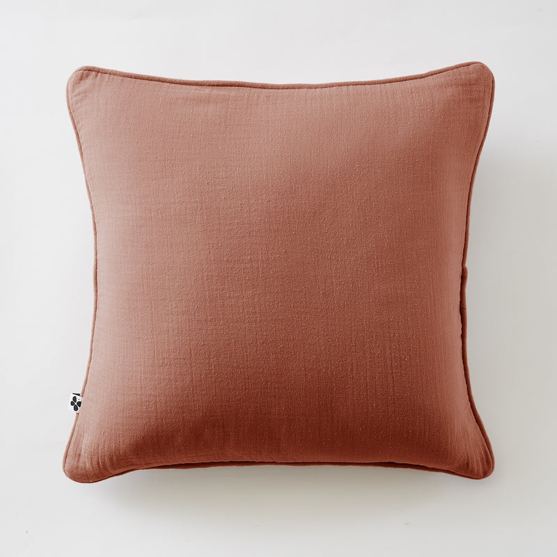 Coussin Déhoussable Avec Passepoil - Double Gaze De Coton Unie - Gaïa - Terracotta