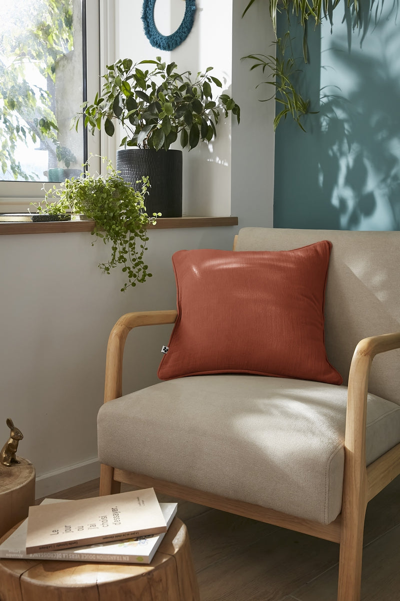 Coussin Déhoussable Avec Passepoil - Double Gaze De Coton Unie - Gaïa - Terracotta