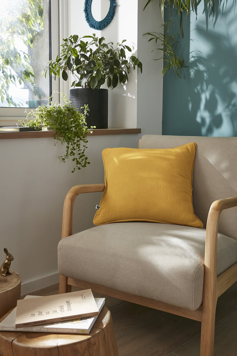 Coussin Déhoussable Avec Passepoil - Double Gaze De Coton Unie - Gaïa - Safran