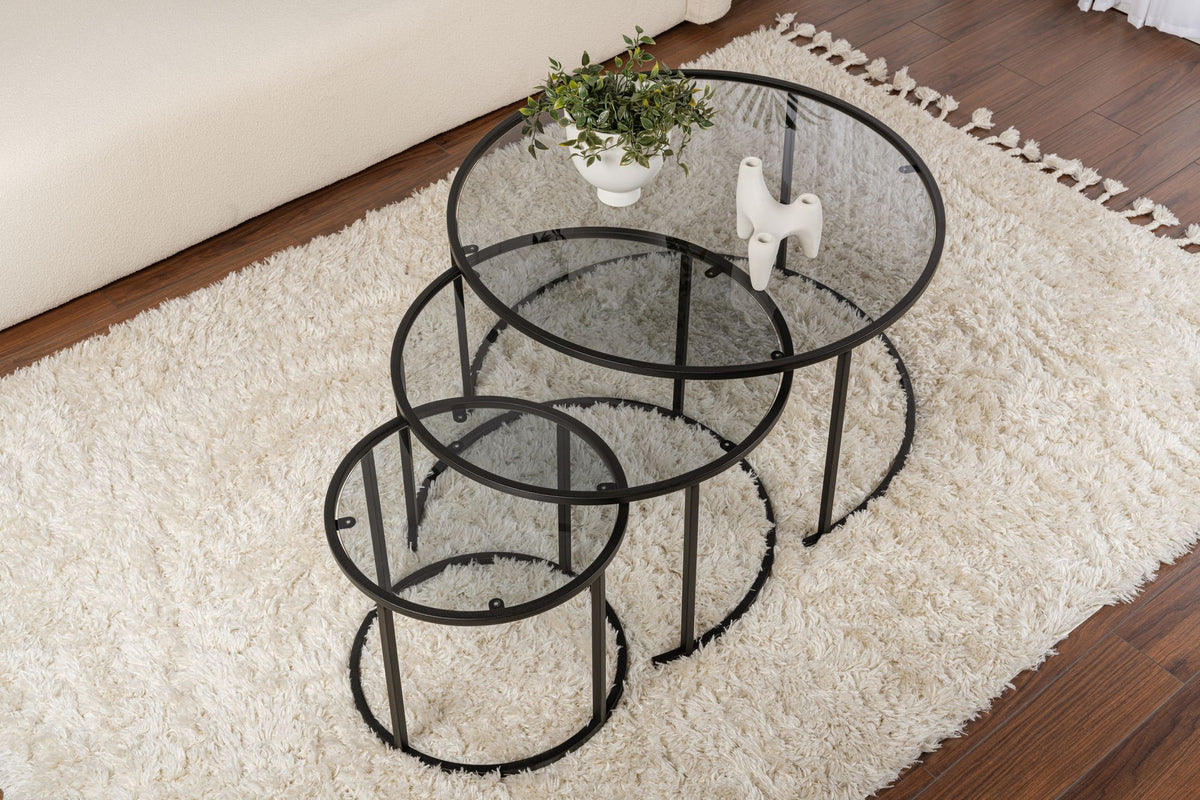 Aurum 80/60/42 - Set of Coffee Tables - Black/Grey