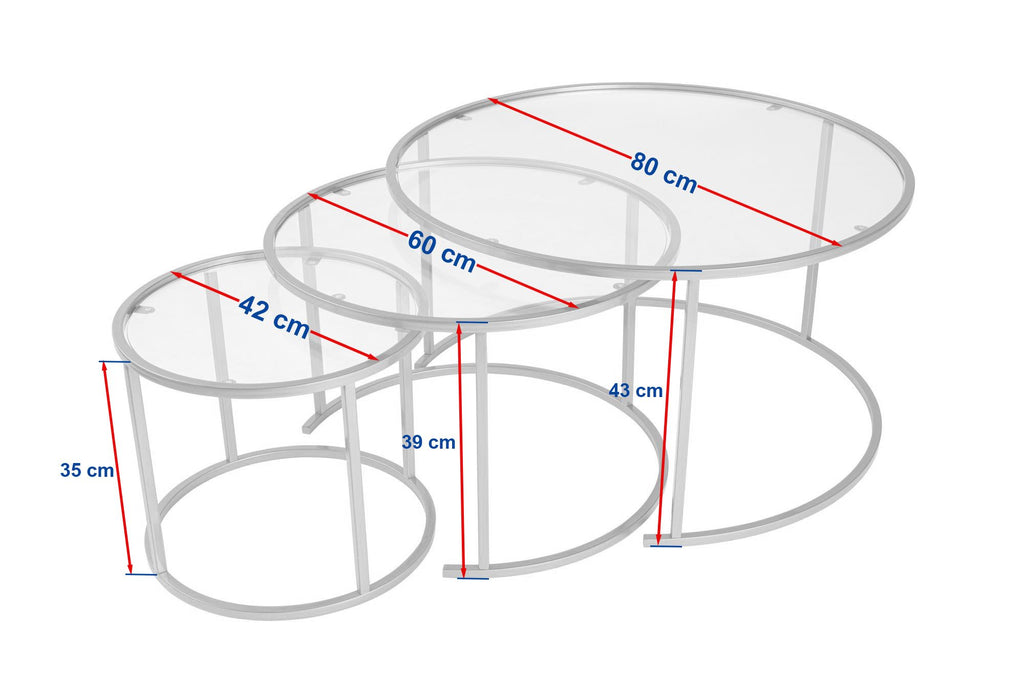 Aurum 80/60/42 - Set of Coffee Tables - Black/Grey