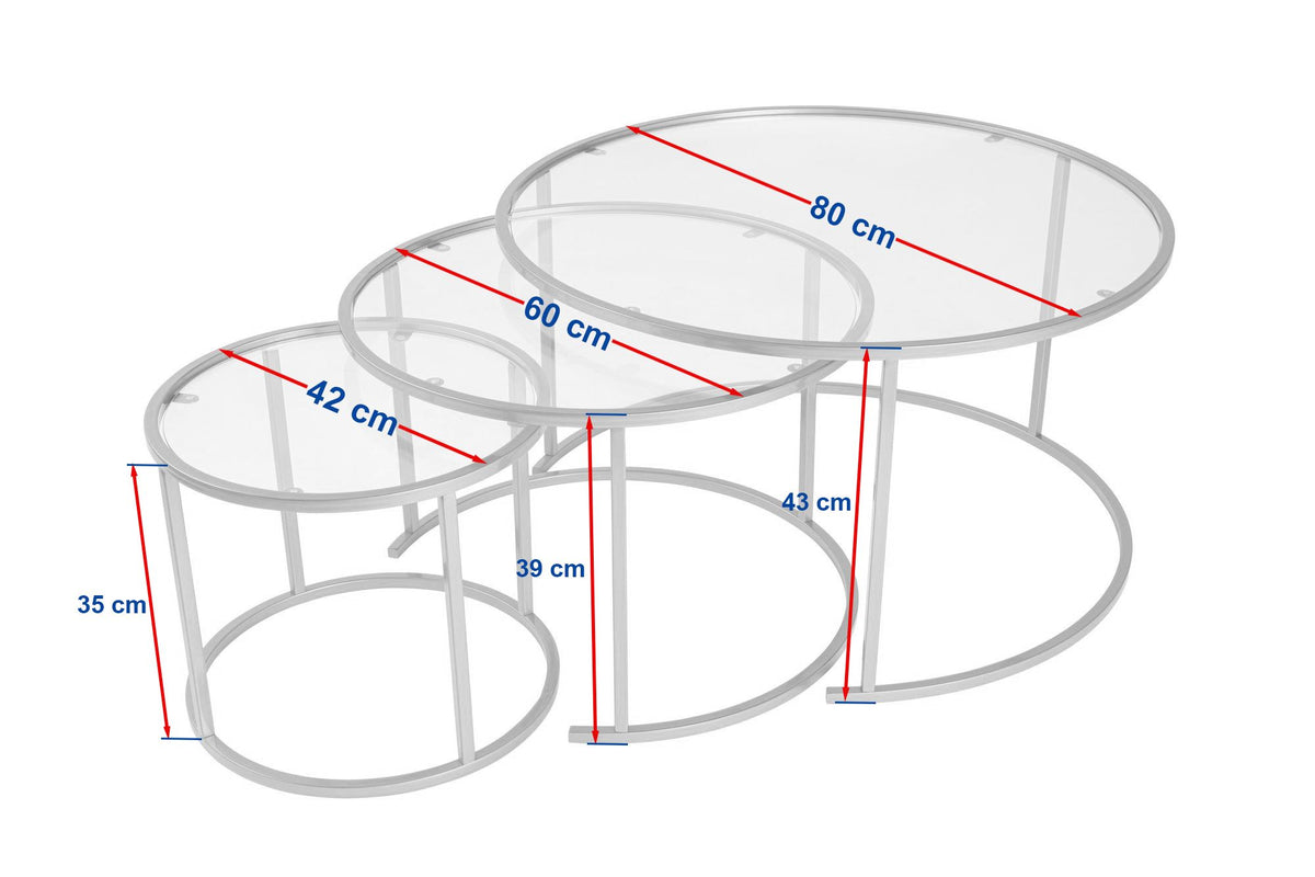 Aurum 80/60/42 - Set of Coffee Tables - Black/Grey