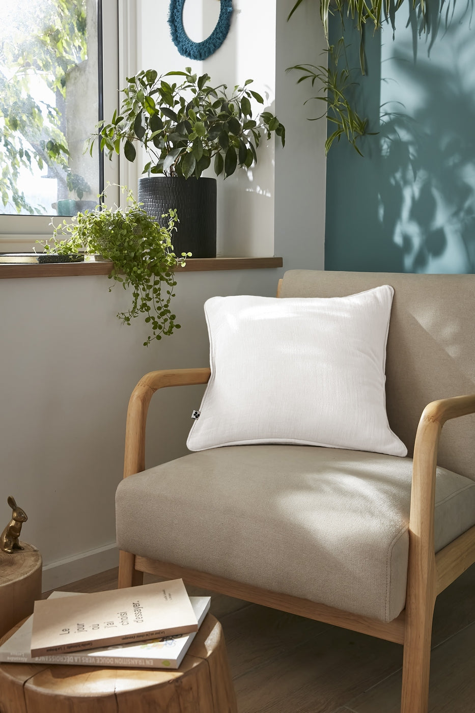 Gaïa - Coussin Déhoussable Avec Passepoil - Double Gaze De Coton Unie - Chantilly