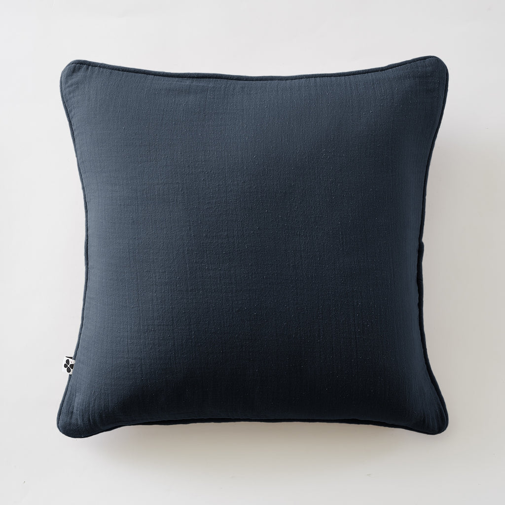 Gaïa - Coussin Déhoussable Avec Passepoil - Double Gaze De Coton Unie - Minuit