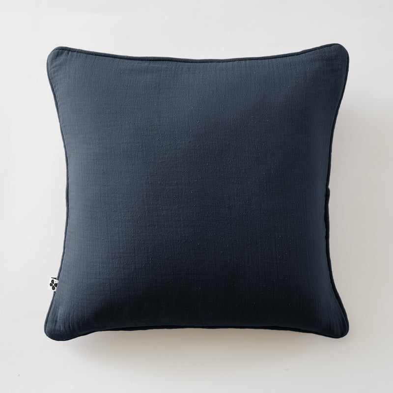 Coussin Déhoussable Avec Passepoil - Double Gaze De Coton Unie - Gaïa - Minuit