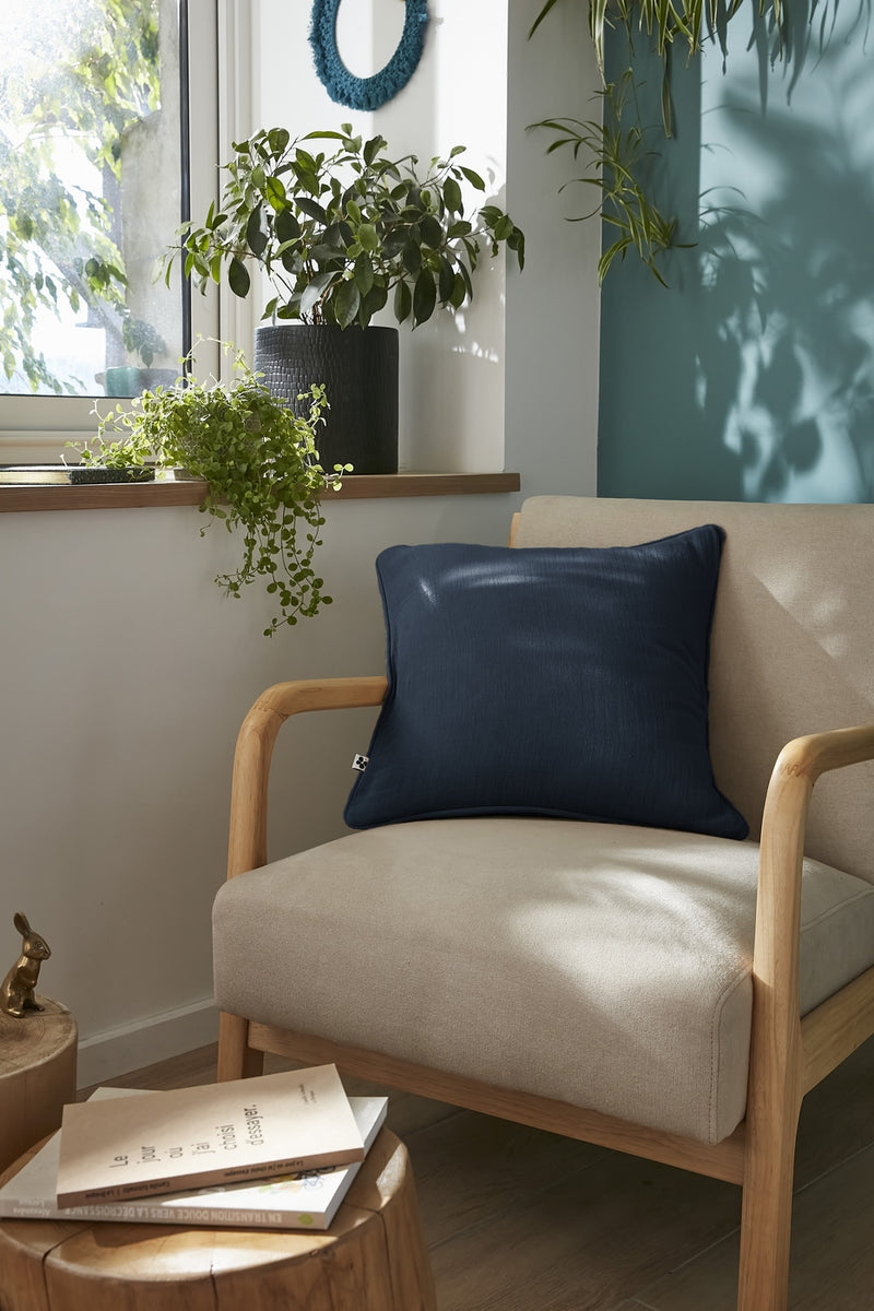 Coussin Déhoussable Avec Passepoil - Double Gaze De Coton Unie - Gaïa - Minuit