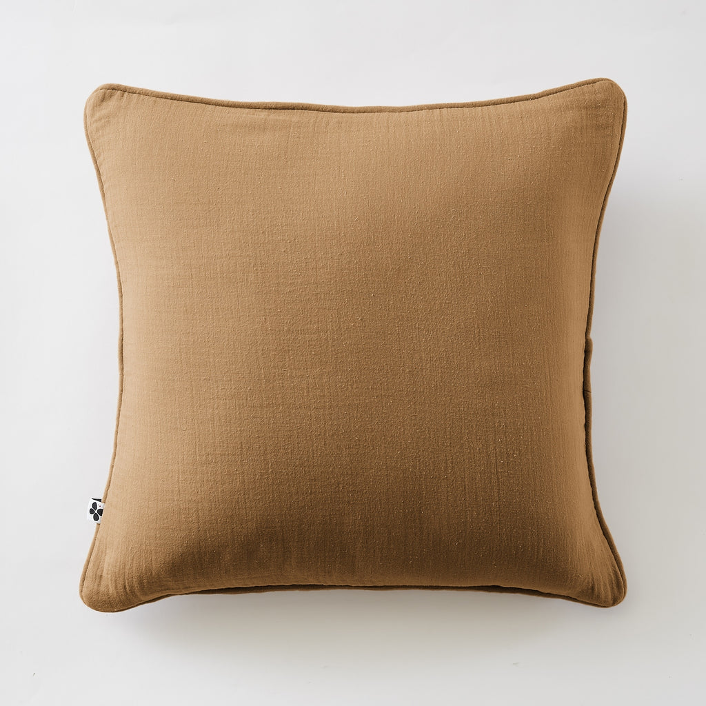 Gaïa - Coussin Déhoussable Avec Passepoil - Double Gaze De Coton Unie - Camel