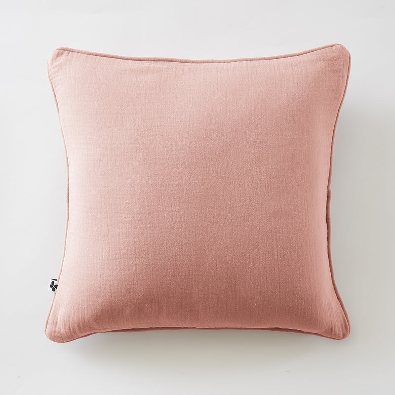 Coussin Déhoussable Avec Passepoil - Double Gaze De Coton Unie - Gaïa - Rose Pêche