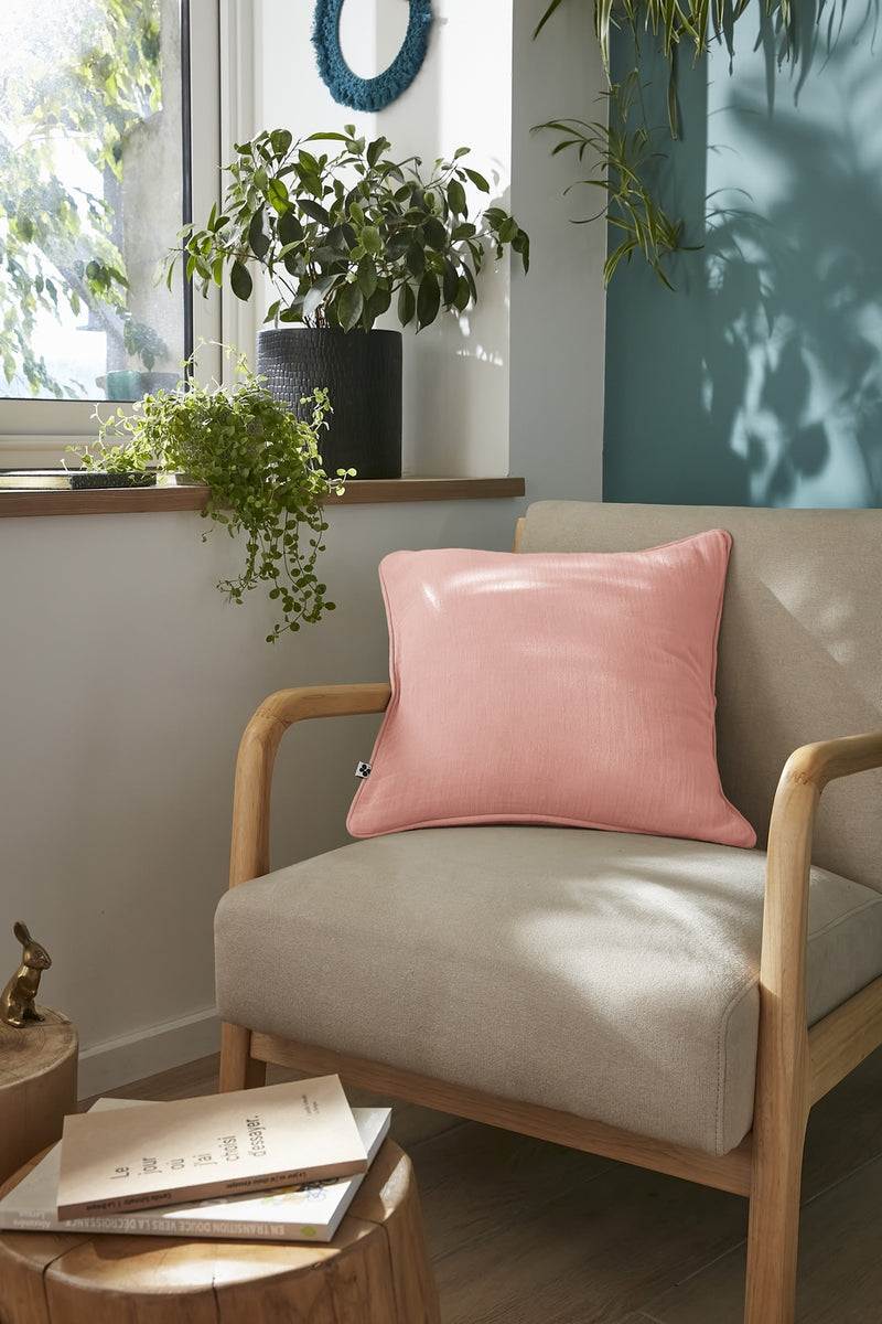 Coussin Déhoussable Avec Passepoil - Double Gaze De Coton Unie - Gaïa - Rose Pêche