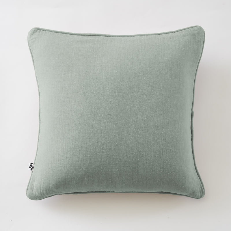 Coussin Déhoussable Avec Passepoil - Double Gaze De Coton Unie - Gaïa - Eucalyptus