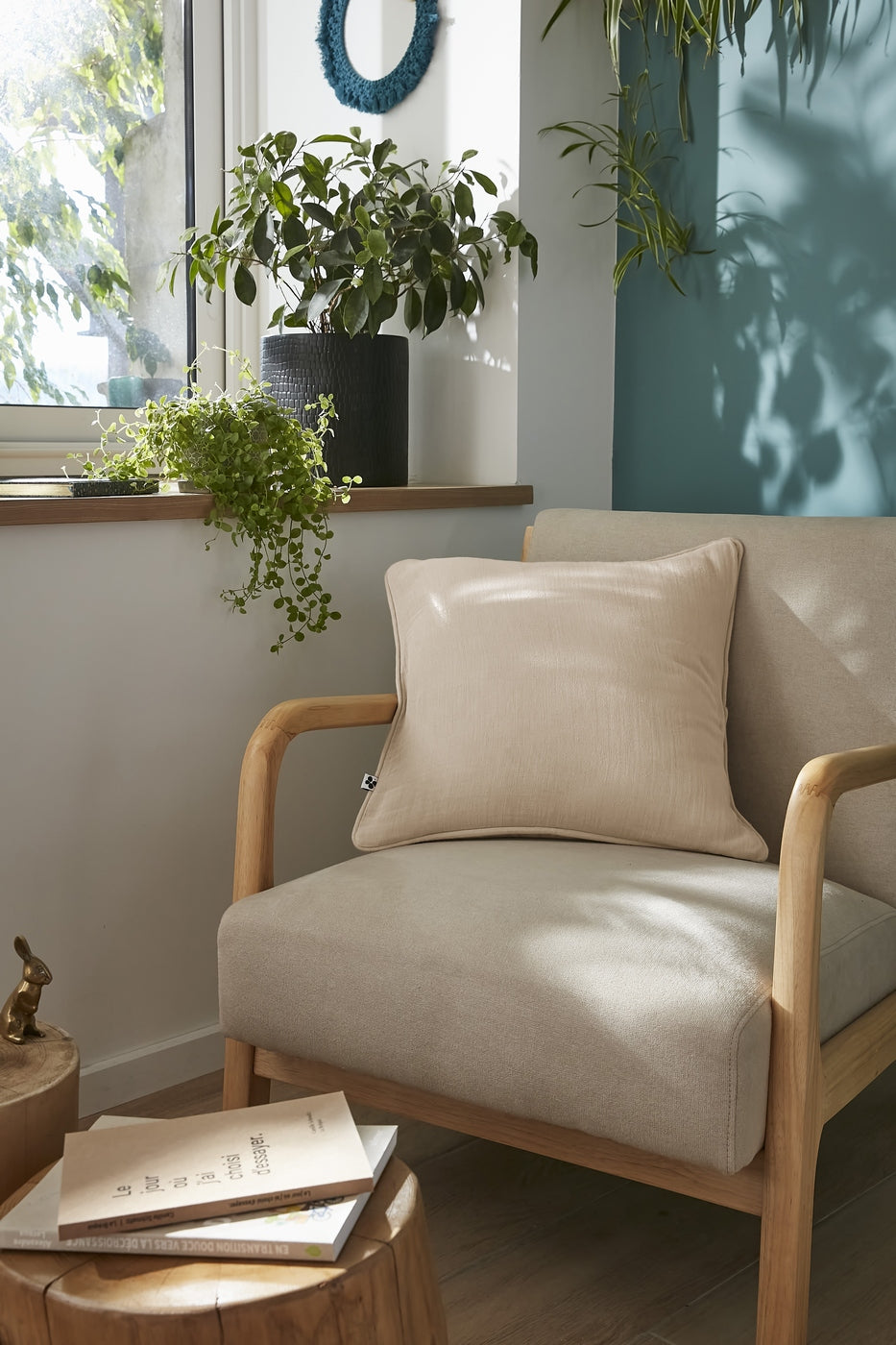 Gaïa - Coussin Déhoussable Avec Passepoil - Double Gaze De Coton Unie - Ficelle