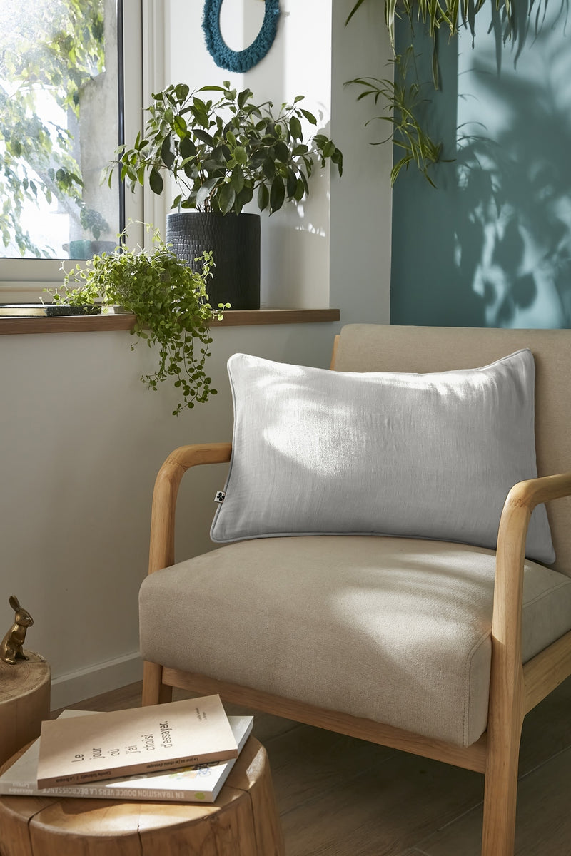 Coussin Déhoussable Avec Passepoil - Double Gaze De Coton Unie - Gaïa - Nuage
