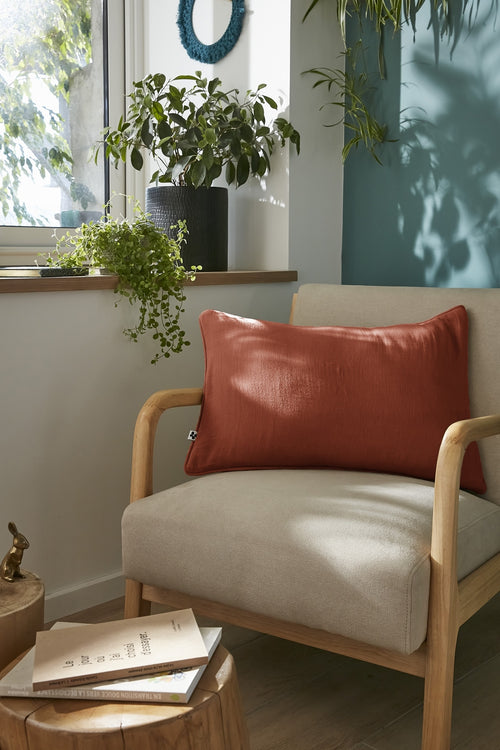 Funda de cojín desenfundable con ribete - Gasa de algodón doble lisa - Gaïa - Terracota
