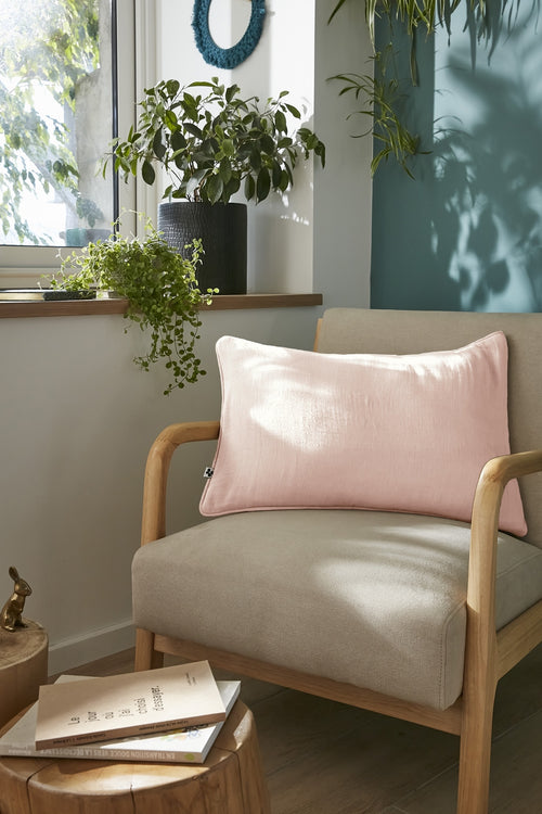 Coussin Déhoussable Avec Passepoil - Double Gaze De Coton Unie - Gaïa - Guimauve