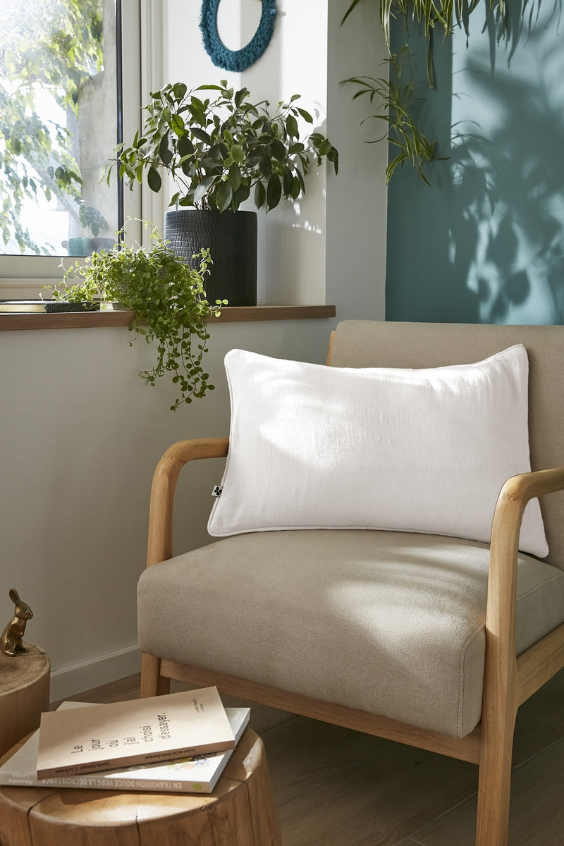 Coussin Déhoussable Avec Passepoil - Double Gaze De Coton Unie - Gaïa - Chantilly