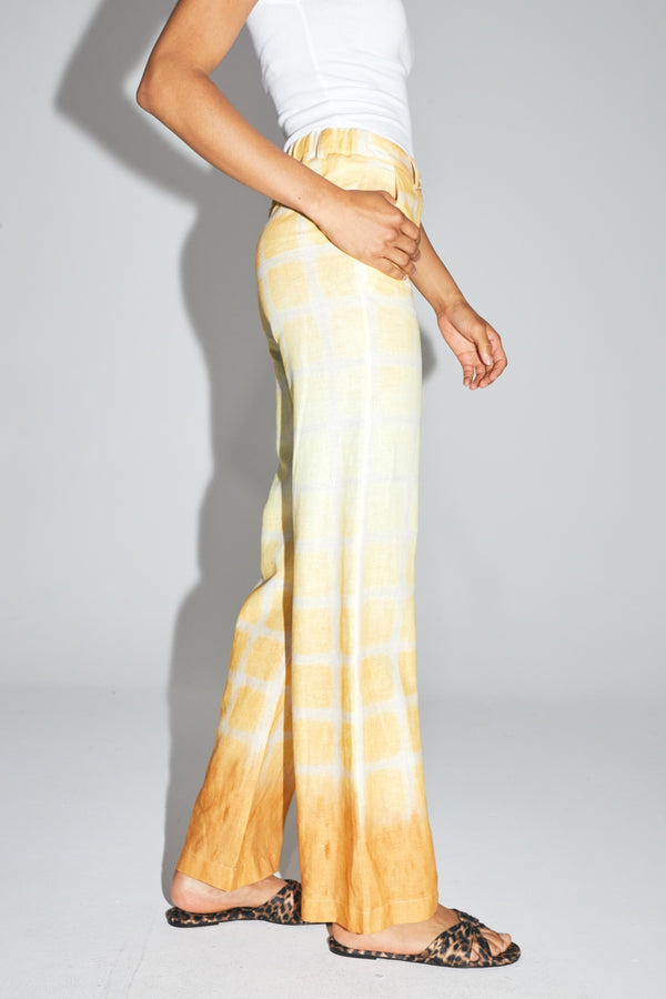 The Yves Linen Trousers With Tie And Dye Checks Made In Italy