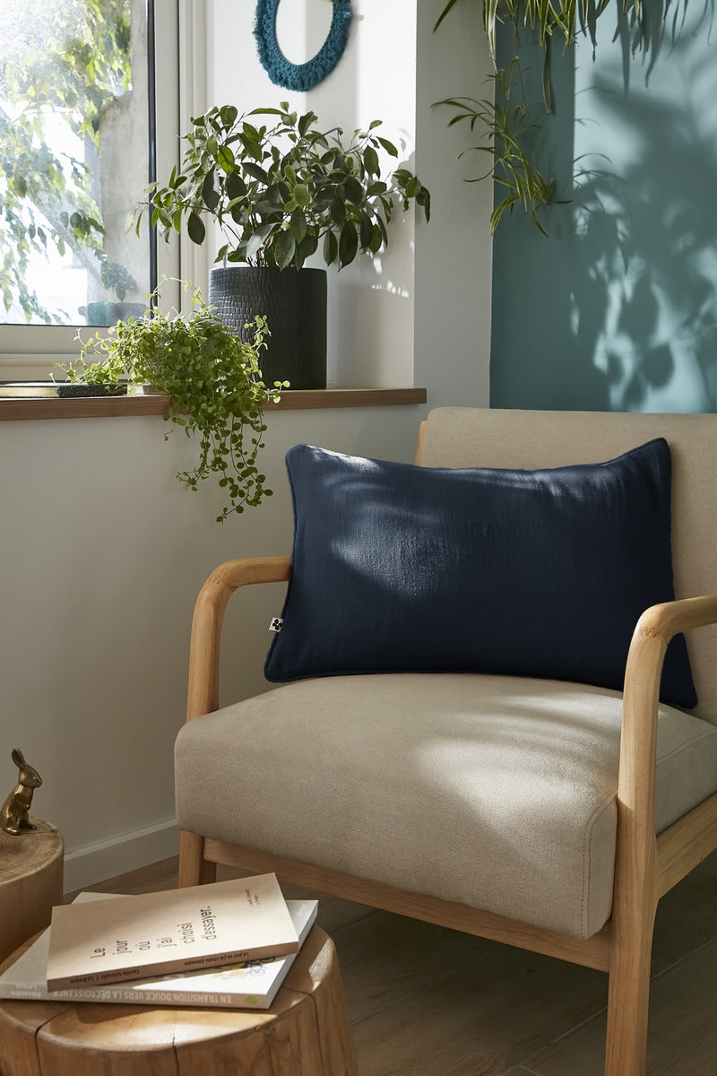 Coussin Déhoussable Avec Passepoil - Double Gaze De Coton Unie - Gaïa - Minuit
