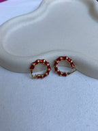 Pendientes Kenneth Jay Lane Vintage - Aros Efecto Bambú Rojo Y Dorado