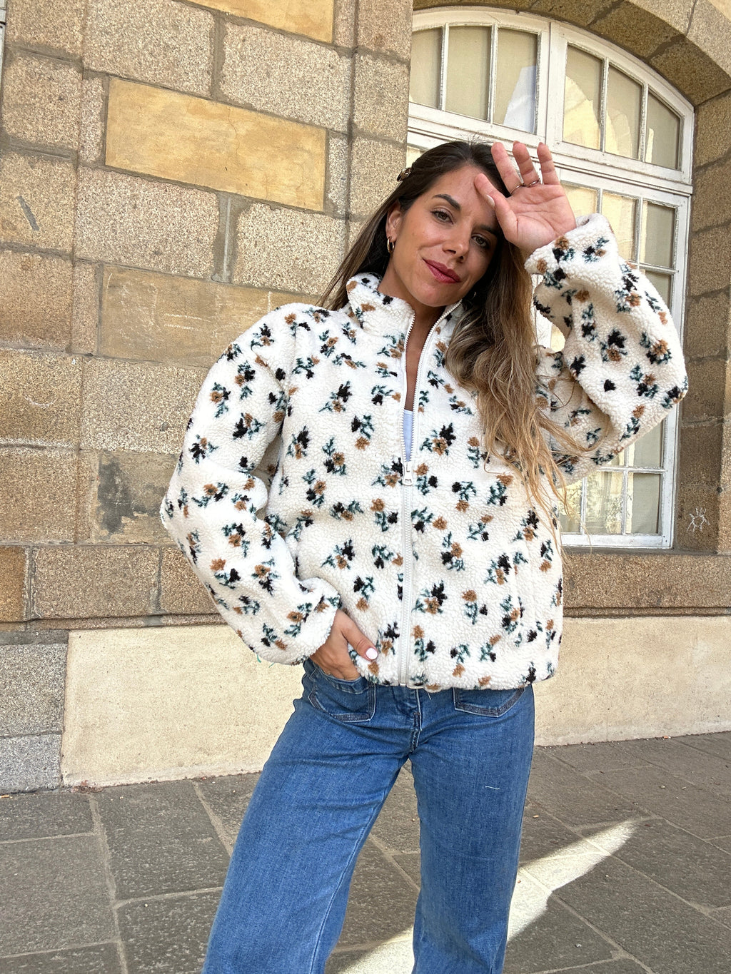 Chaqueta de borreguito con flores Eva