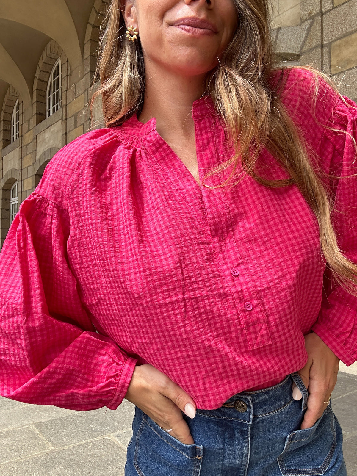 Blusa de cuadros vichy fucsia Clothilde