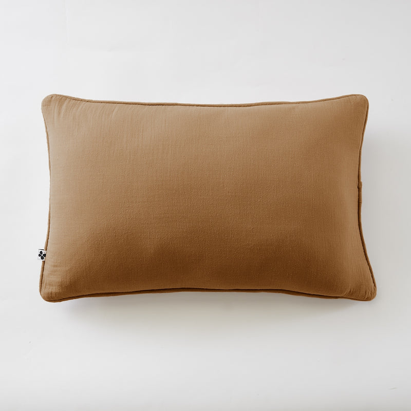 Coussin Déhoussable Avec Passepoil - Double Gaze De Coton Unie - Gaïa - Camel
