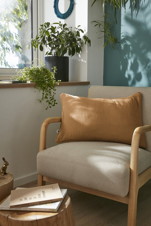 Coussin Déhoussable Avec Passepoil - Double Gaze De Coton Unie - Gaïa - Camel