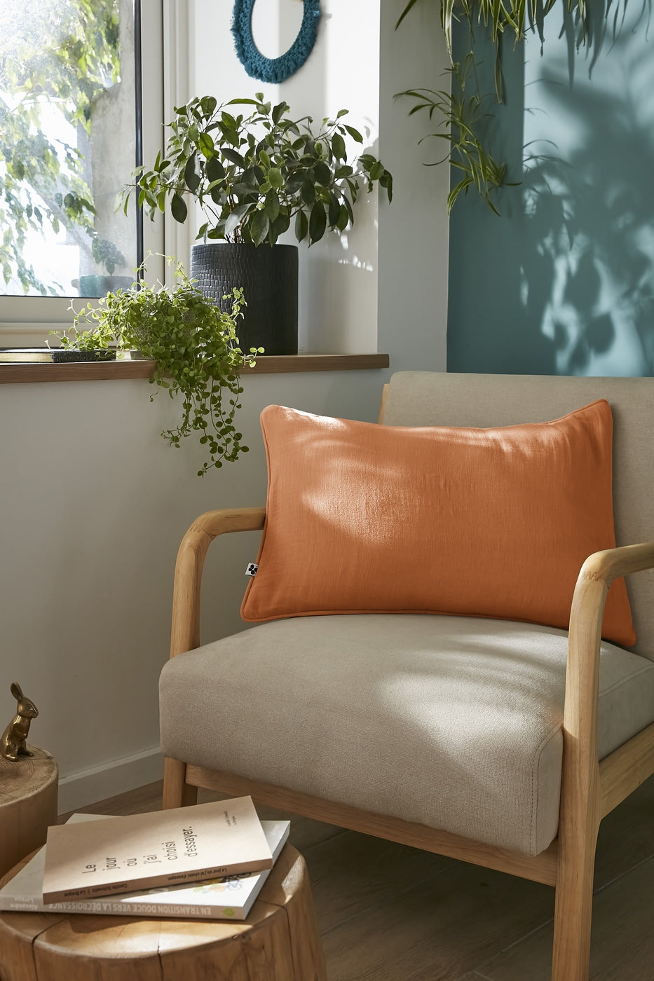 Gaïa - Coussin Déhoussable Avec Passepoil - Double Gaze De Coton Unie - Abricot