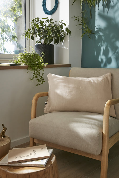 Coussin Déhoussable Avec Passepoil - Double Gaze De Coton Unie - Gaïa - Ficelle