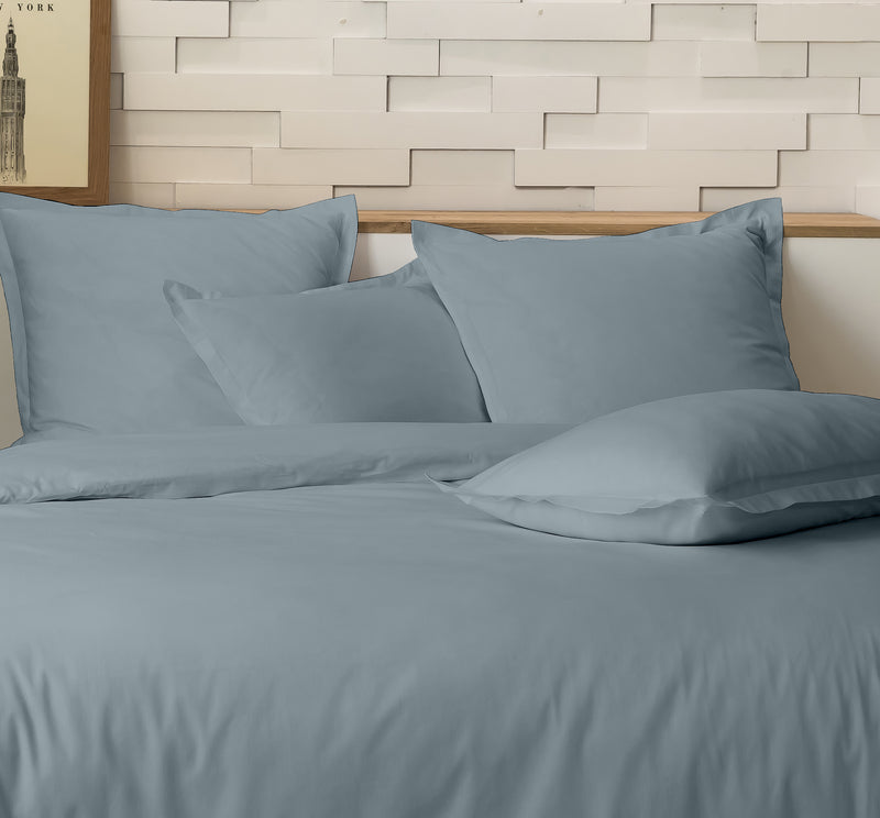 Parure de Lit Complète - 3 pièces - 100% Percale de Coton - Mura - Azur