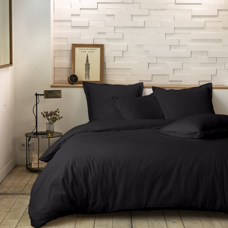 Parure Housse De Couette 2 Pcs 100% Percale De Coton Noir